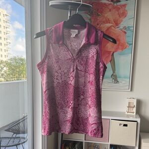 Tommy Bahama Magenta Floral-Print Sleeveless Polo Tank